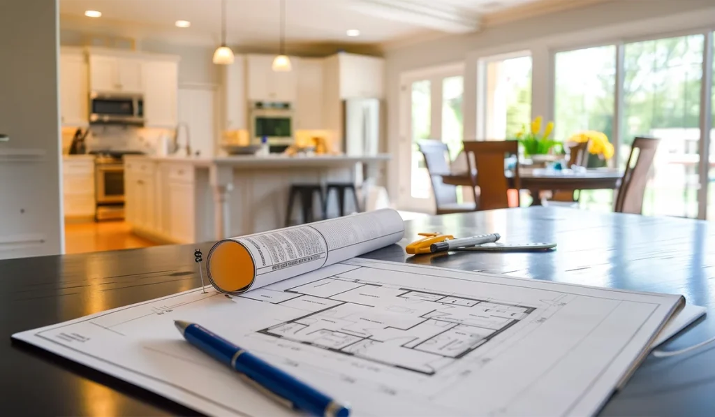 Renovation services for modern home interior with architectural floor plans